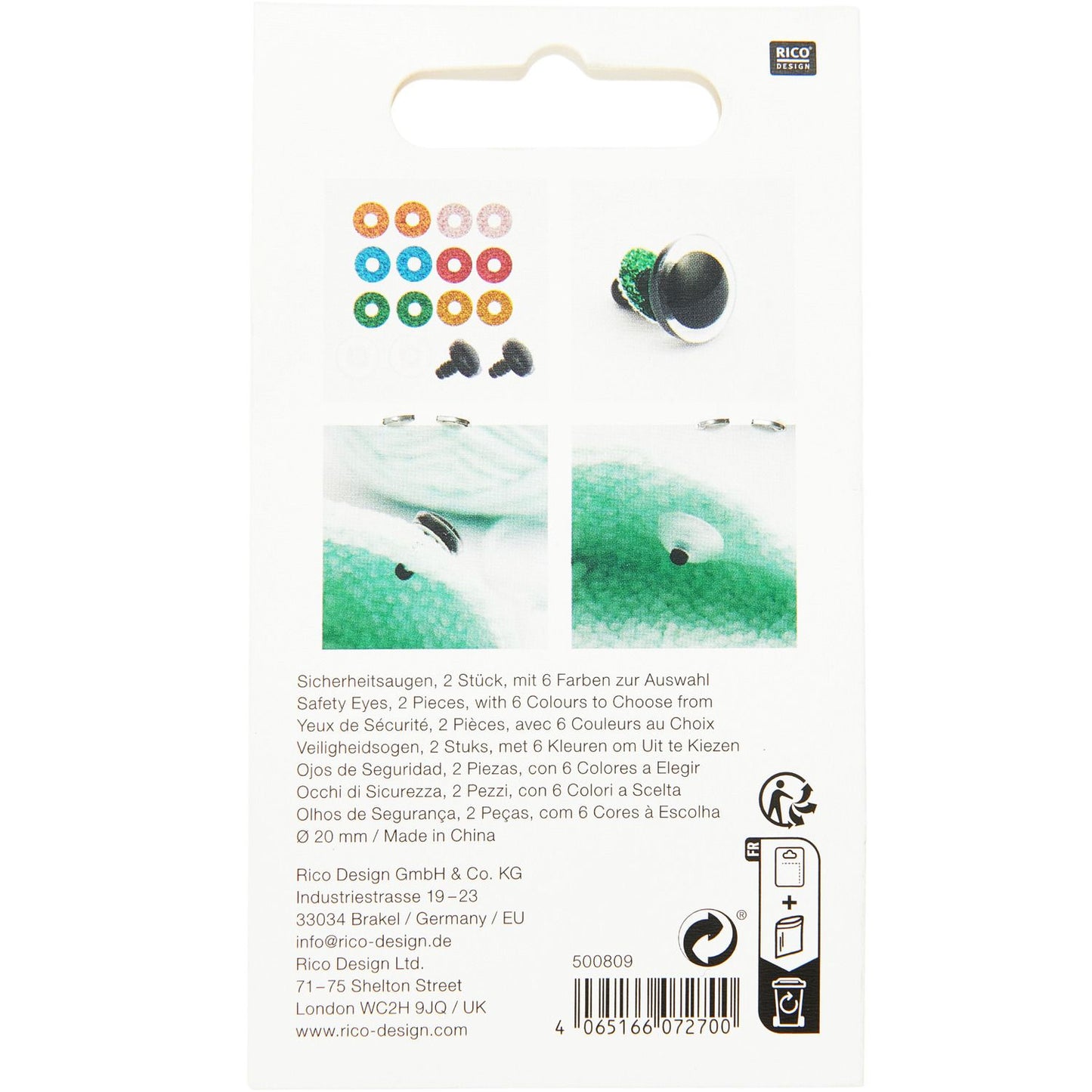 Sicherheitsaugen-Set für Kuscheltiere 6 Farben 1 Paar 20/30mm